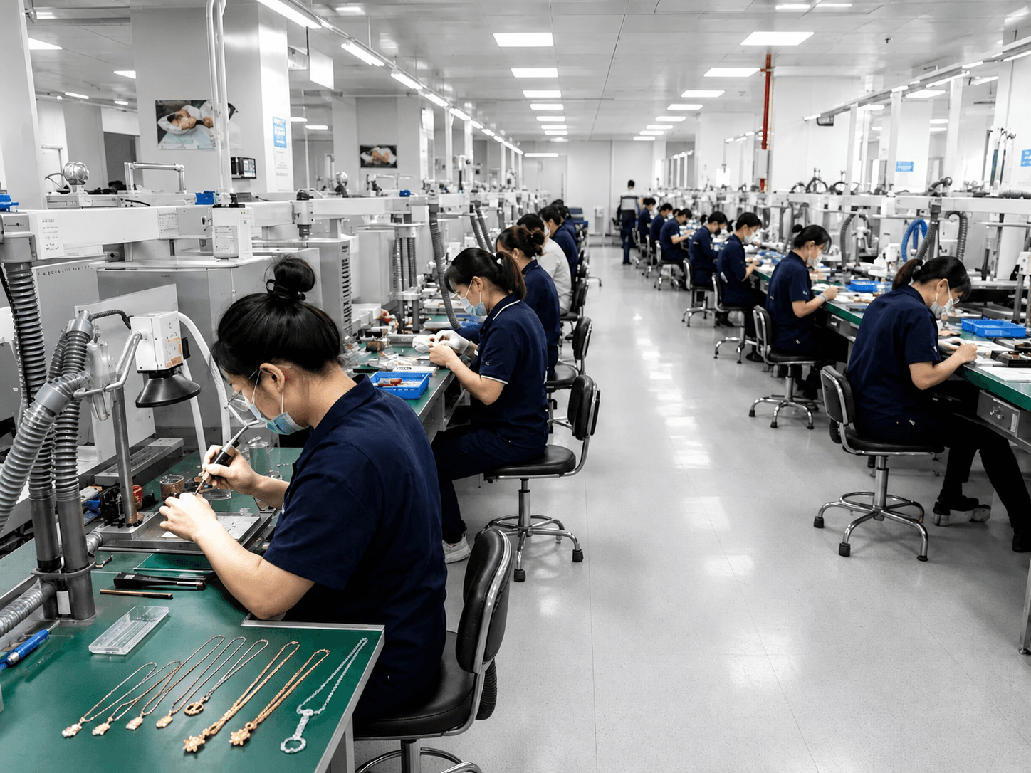 Brass jewelry production workflow at JUNDUO factory