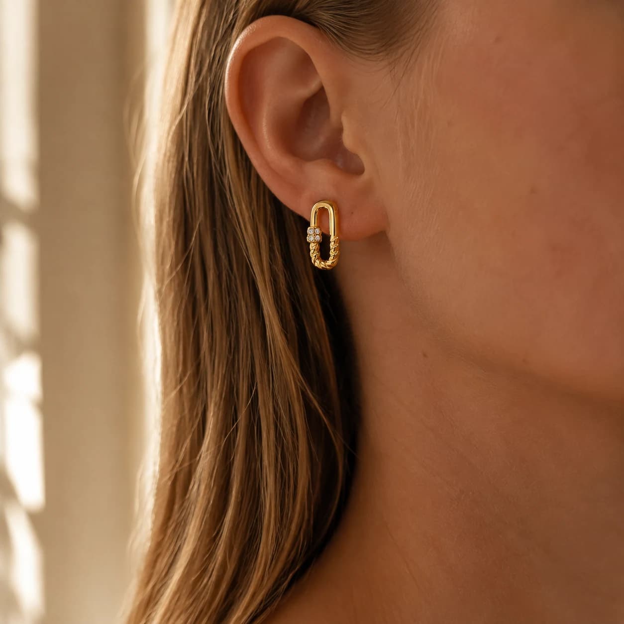 CZ Oval Link Hoop Earrings EH05000 2