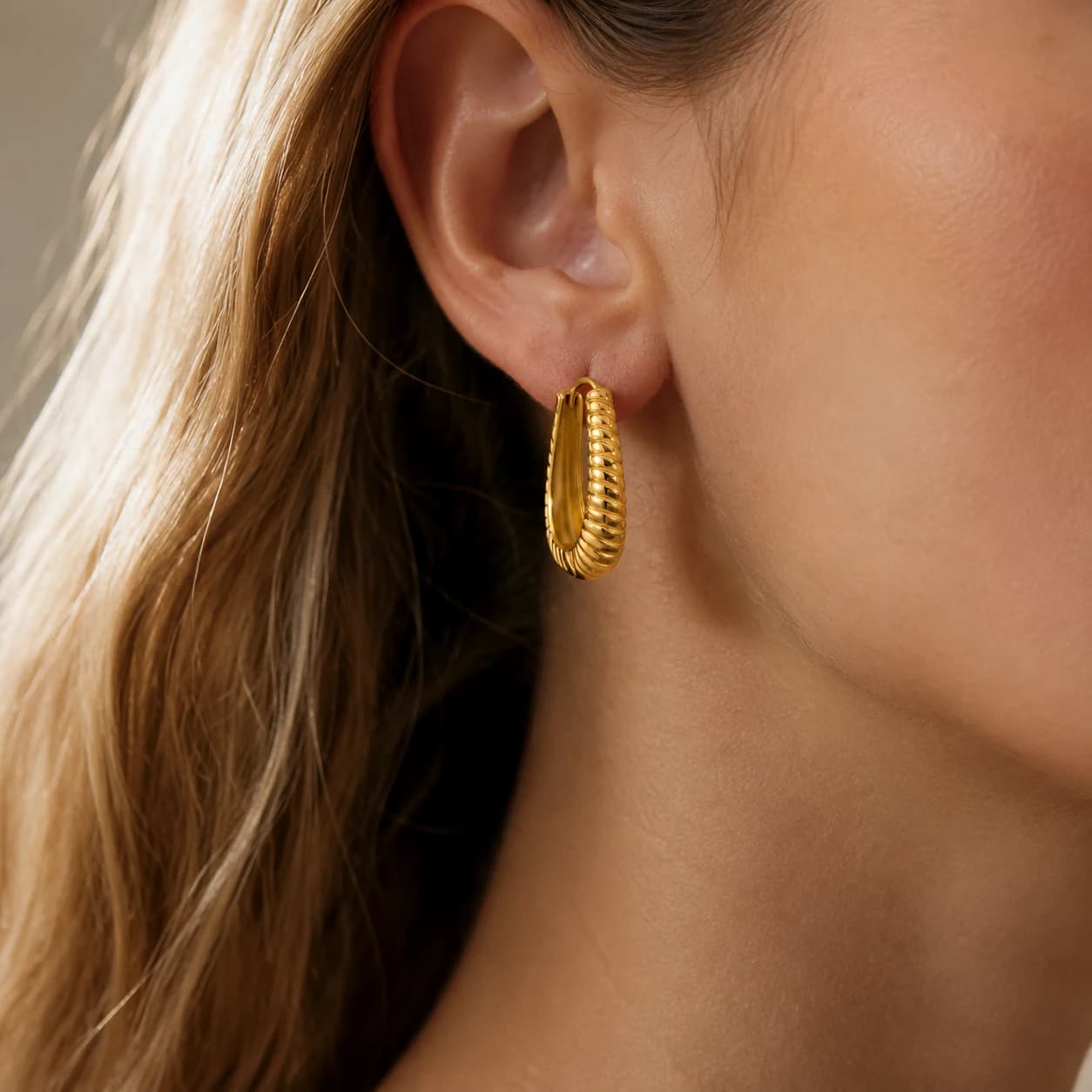 Textured Gold Huggie Earrings EH05004 2