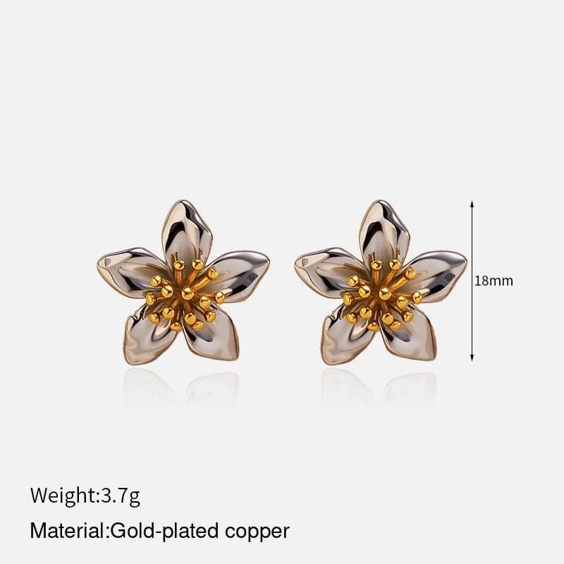Two-tone Flower Stud Earrings EH05005 3