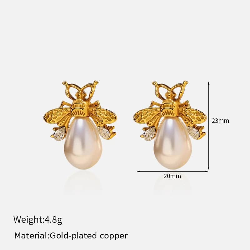 Bee Pearl Drop Earrings EH05007 3