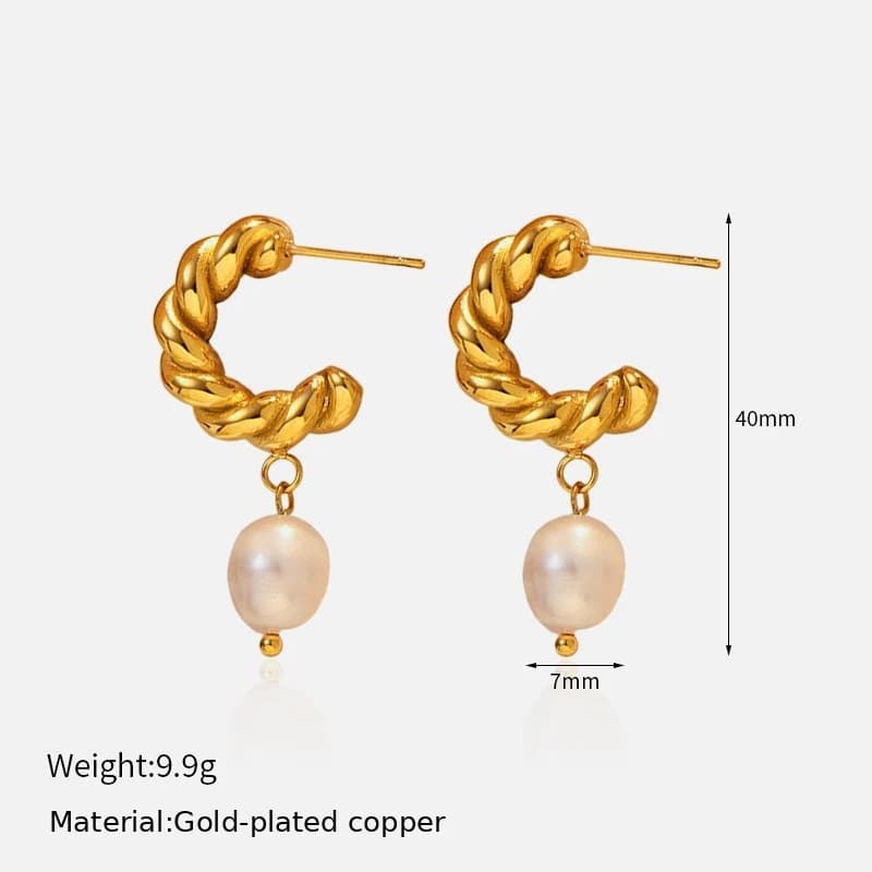 Rope Hoop Pearl Drop Earrings EH05009 3