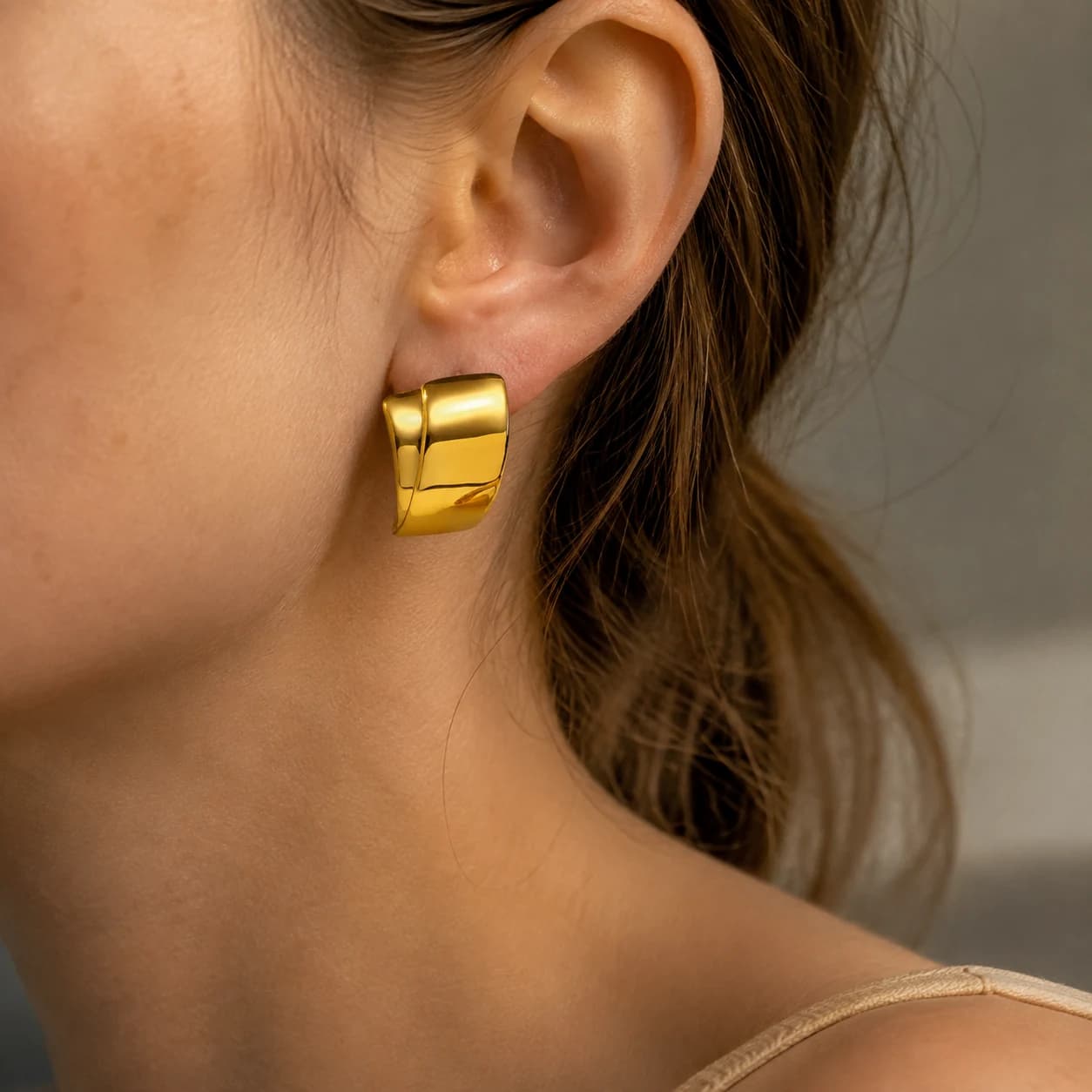 Wide Gold Huggie Earrings EH05011 2