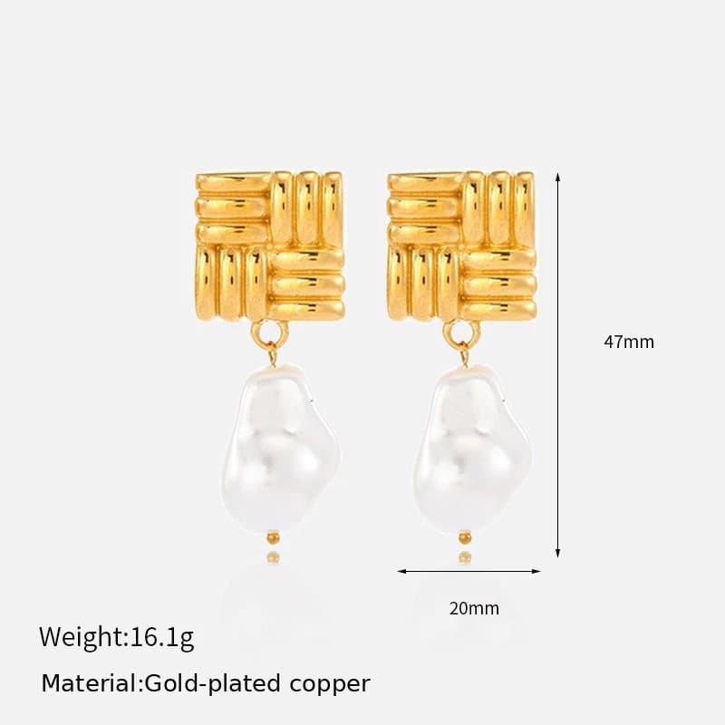 Square Pearl Drop Earrings EH05013 3