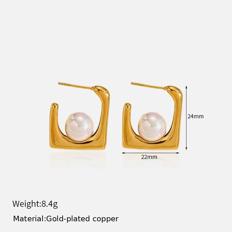 Square Pearl Hoop Earrings EH05015 3