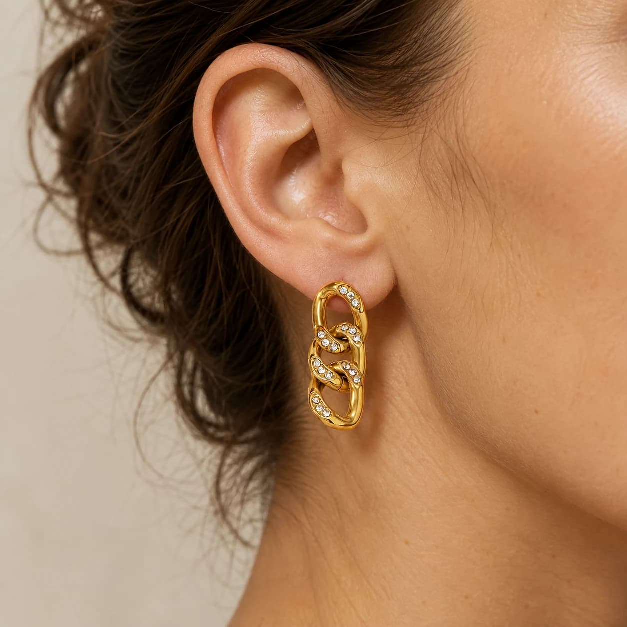 CZ Chain Link Hoop Earrings EH05016 2