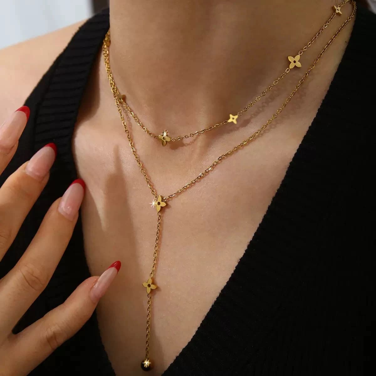 Star Drop Layered Necklace XL05000 2