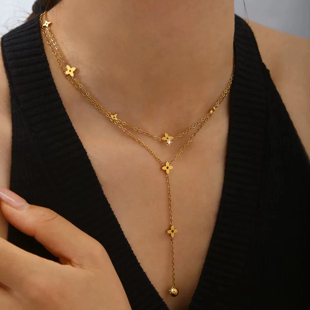 Star Drop Layered Necklace XL05000 3