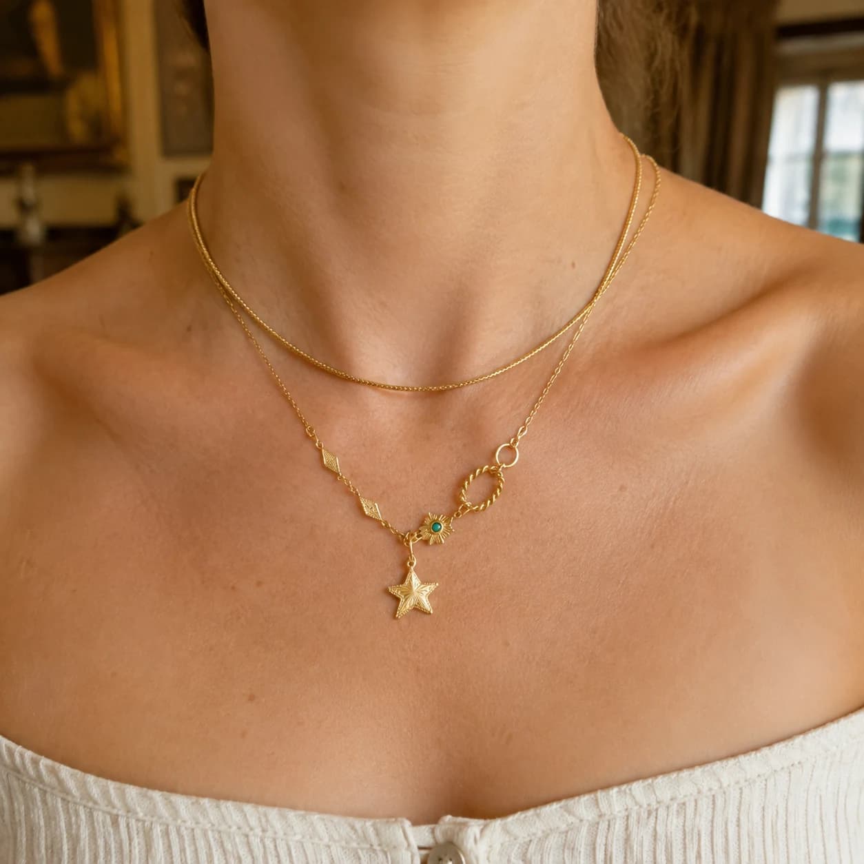 Star Charm Layered Choker Necklace XL05003 2