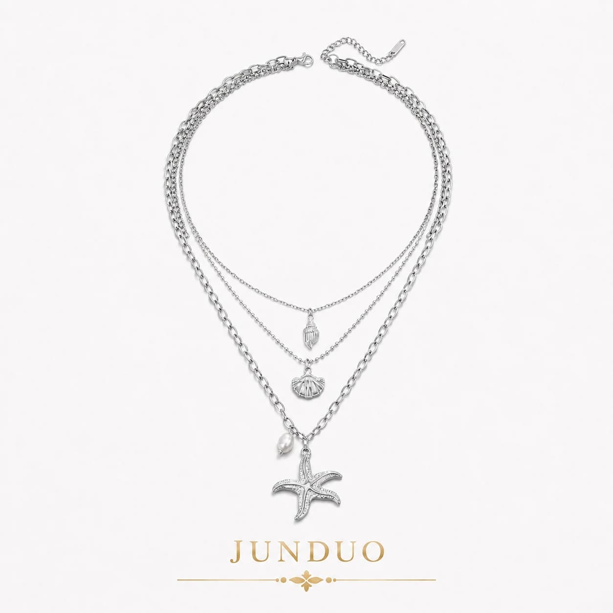 Silver Starfish Layered Necklace XL05004 1