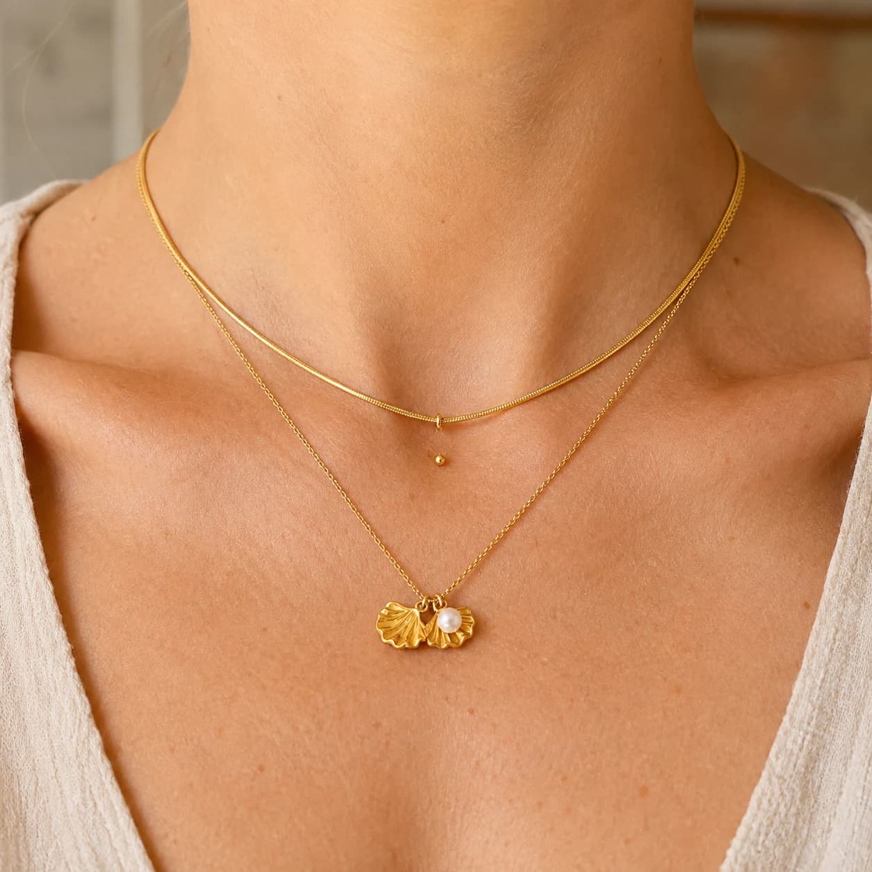 Double Pearl Pendant Necklace XL05005 3