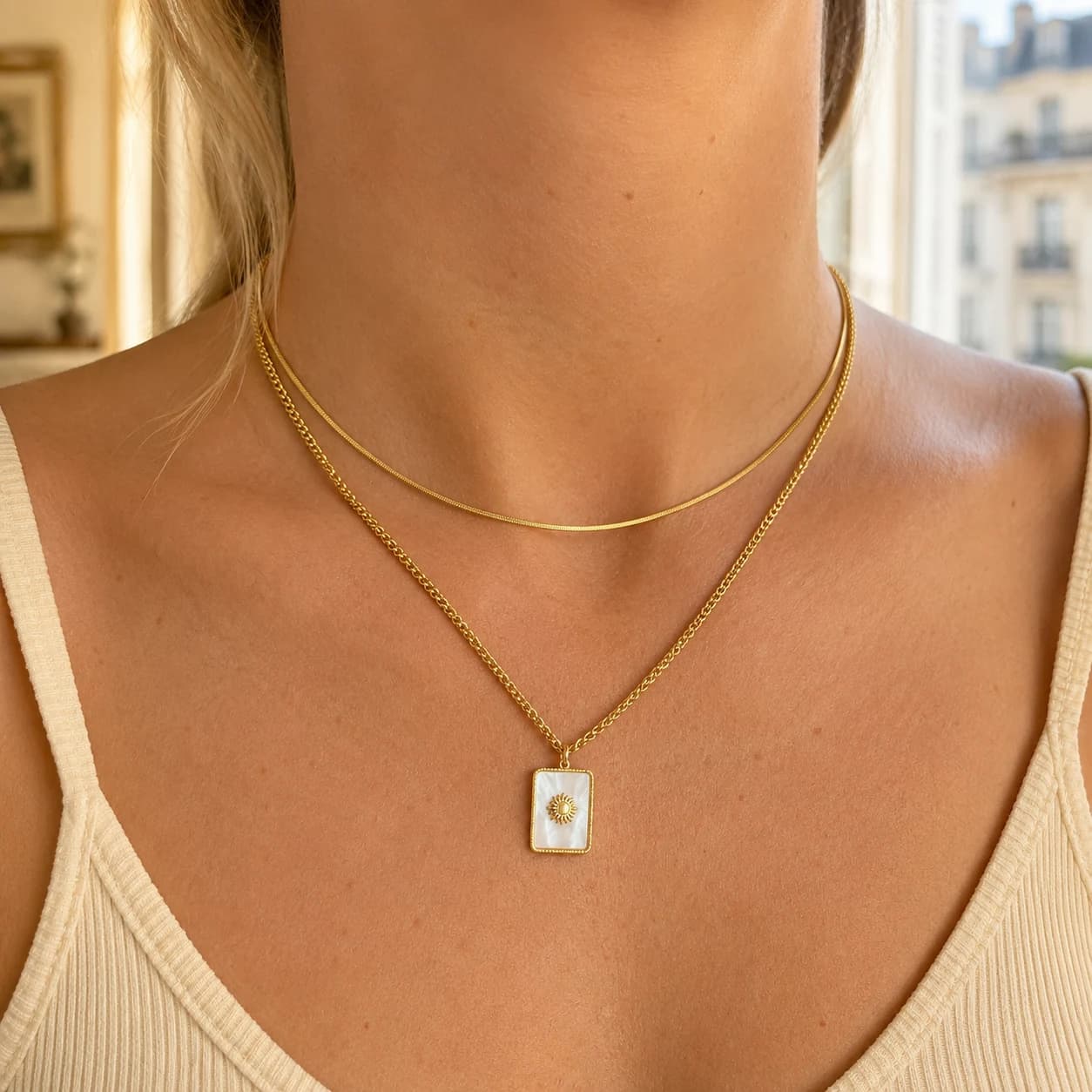 Square Pendant Minimal Necklace XL05006 2