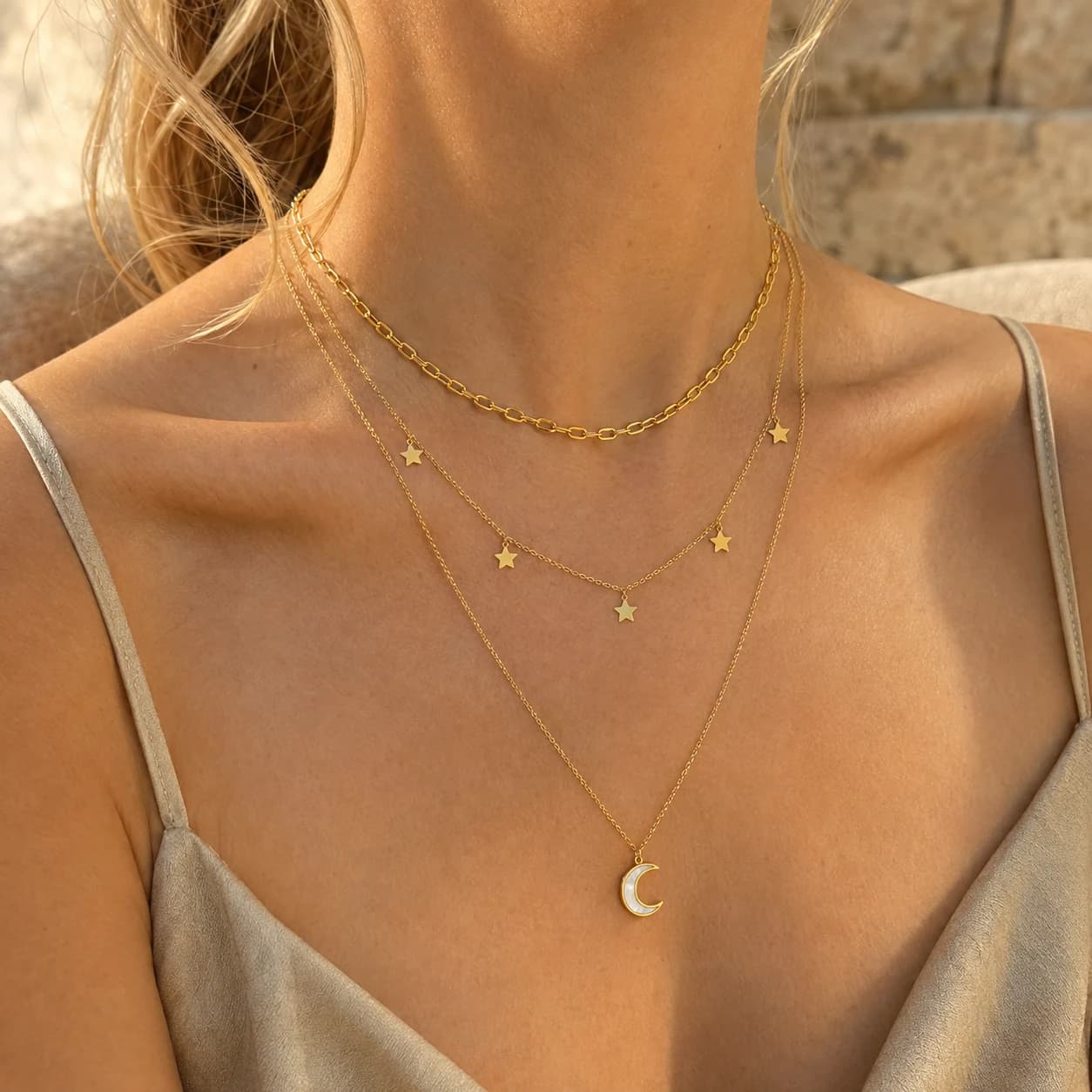 Moon Charm Layered Necklace XL05007 2