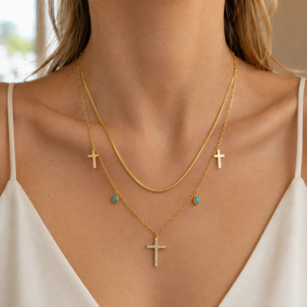 Cross Bead Layered Necklace XL05008 2