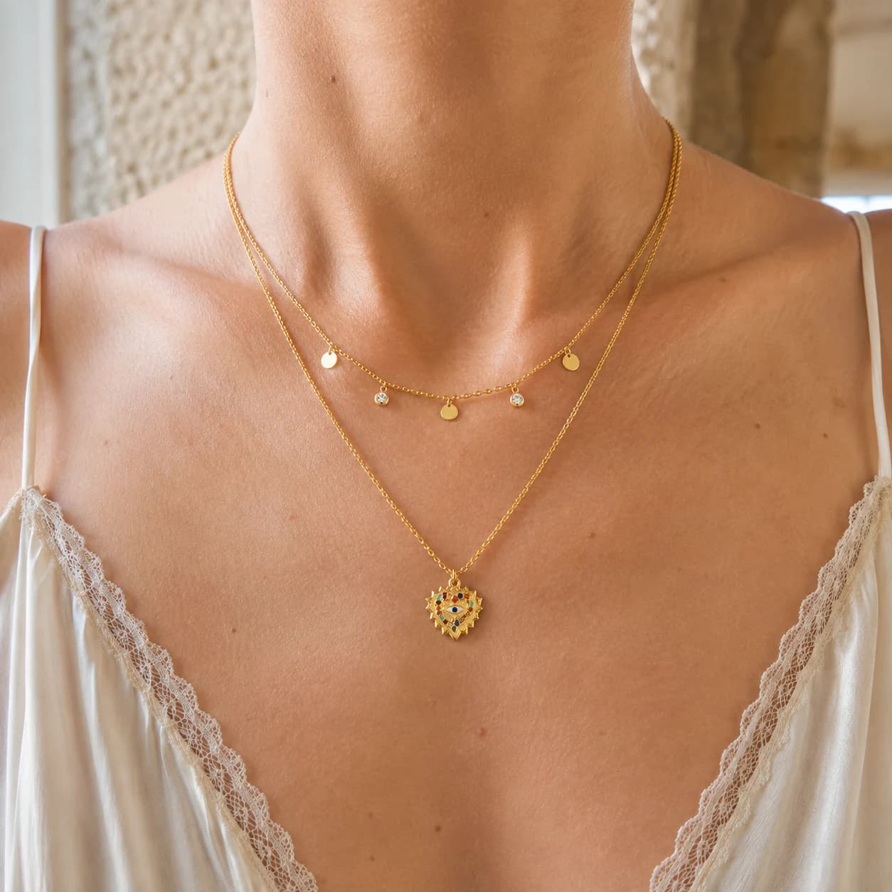 Heart Pendant Layered Necklace XL05009 2