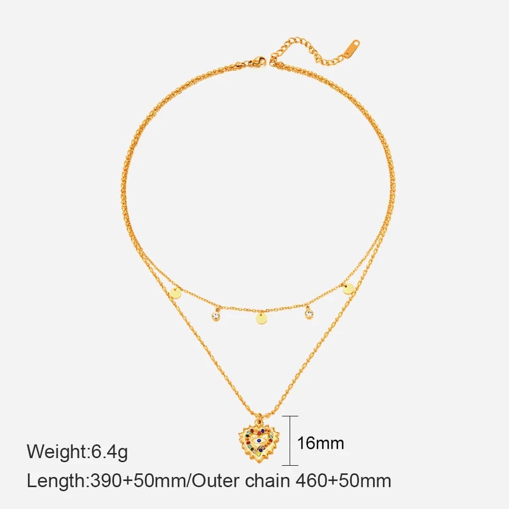 Heart Pendant Layered Necklace XL05009 3