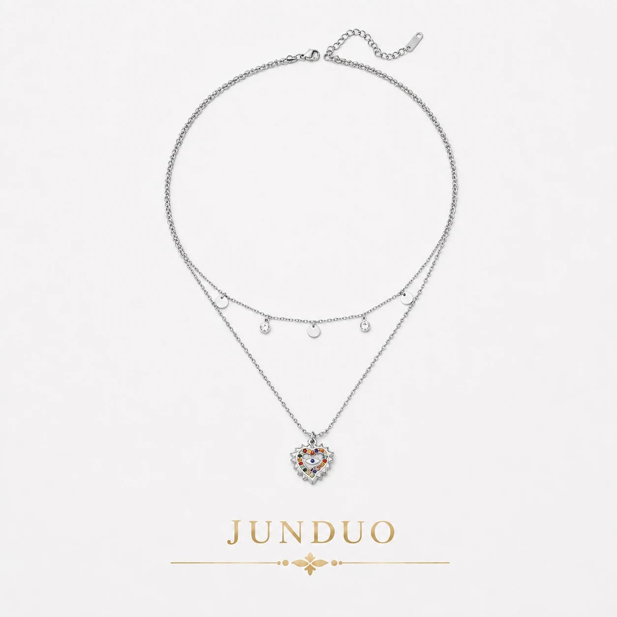 Silver Heart Pendant Layered Necklace XL05010 1