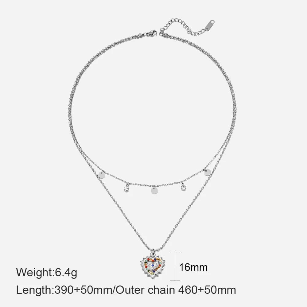Silver Heart Pendant Layered Necklace XL05010 3