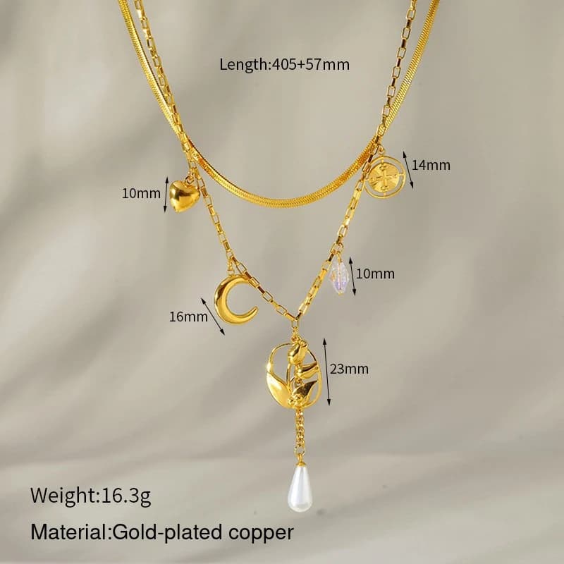 Moon Pearl Layered Necklace XL05011 2