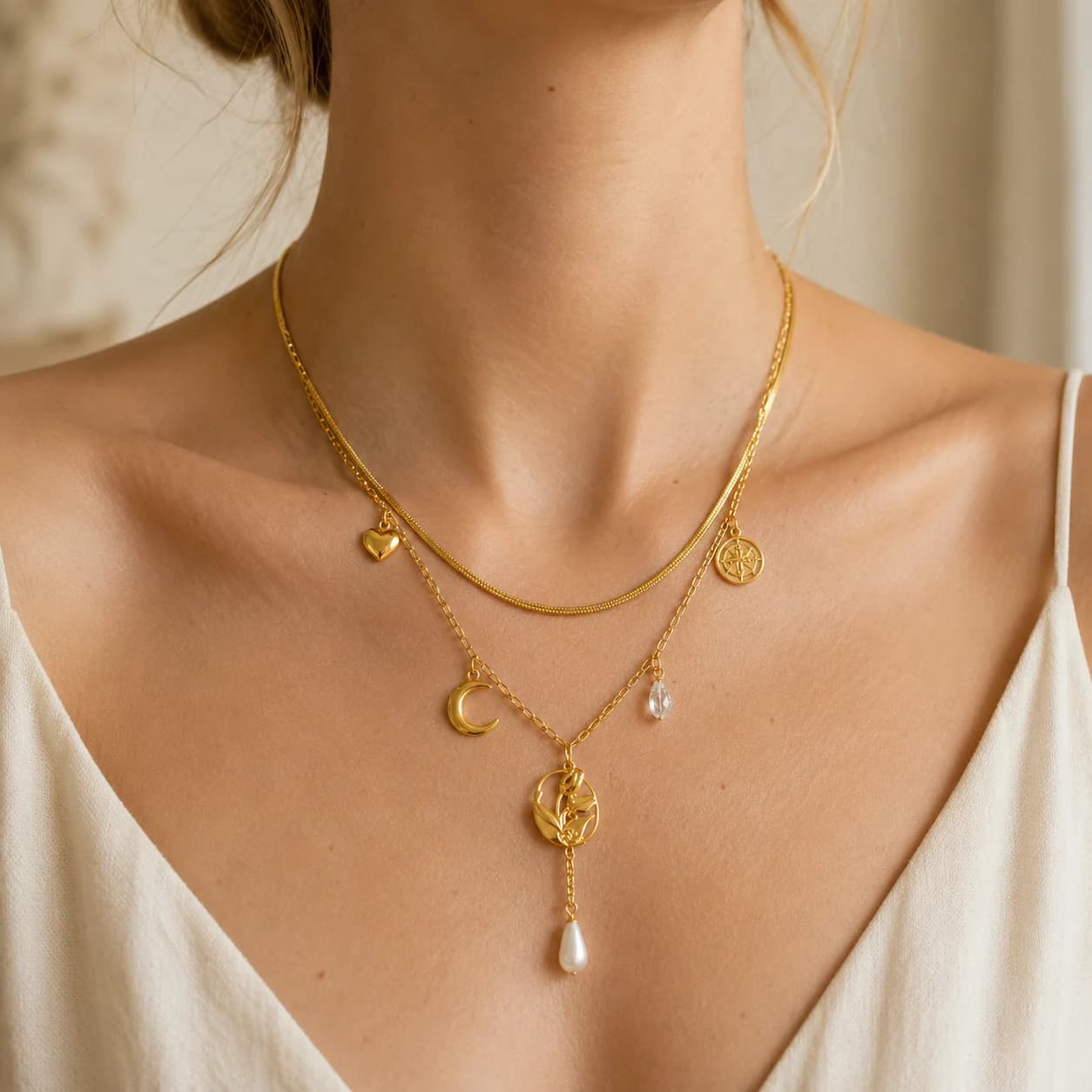 Moon Pearl Layered Necklace XL05011 3