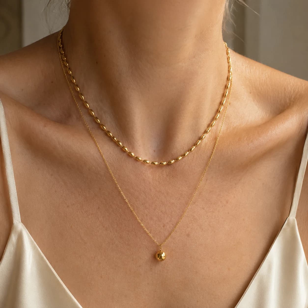 Gold Beaded Layered Necklace XL05012 3