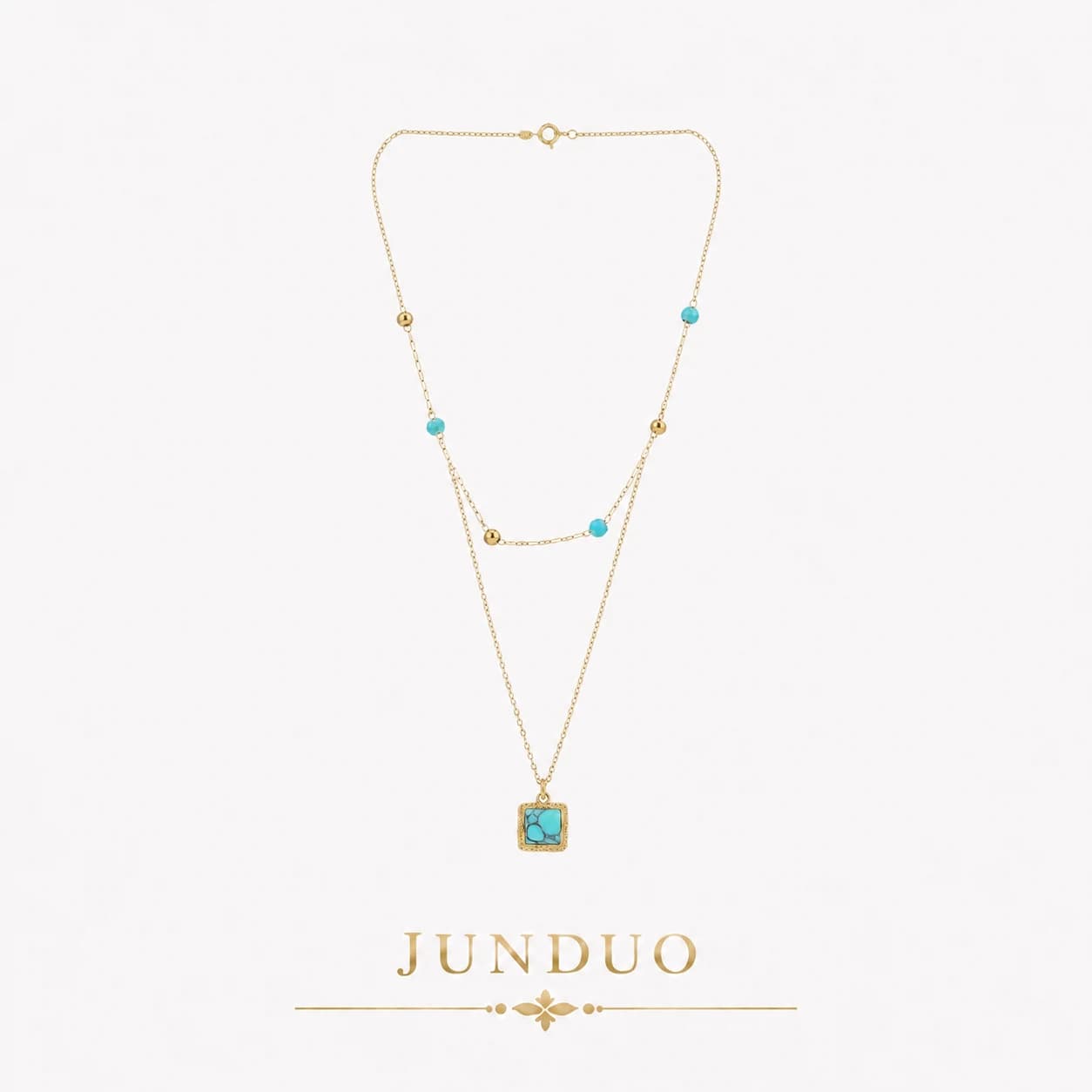 Turquoise Bead Layered Pendant Necklace XL05013 1