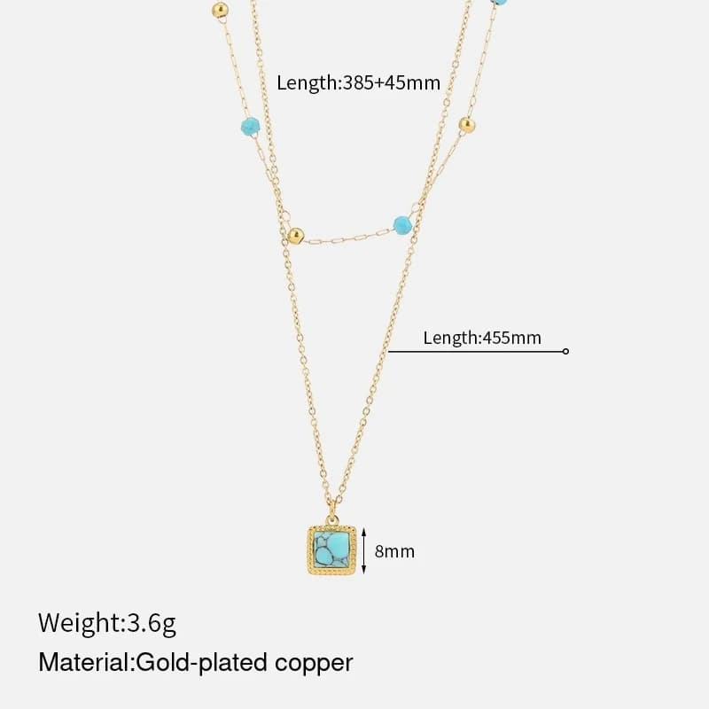 Turquoise Bead Layered Pendant Necklace XL05013 2