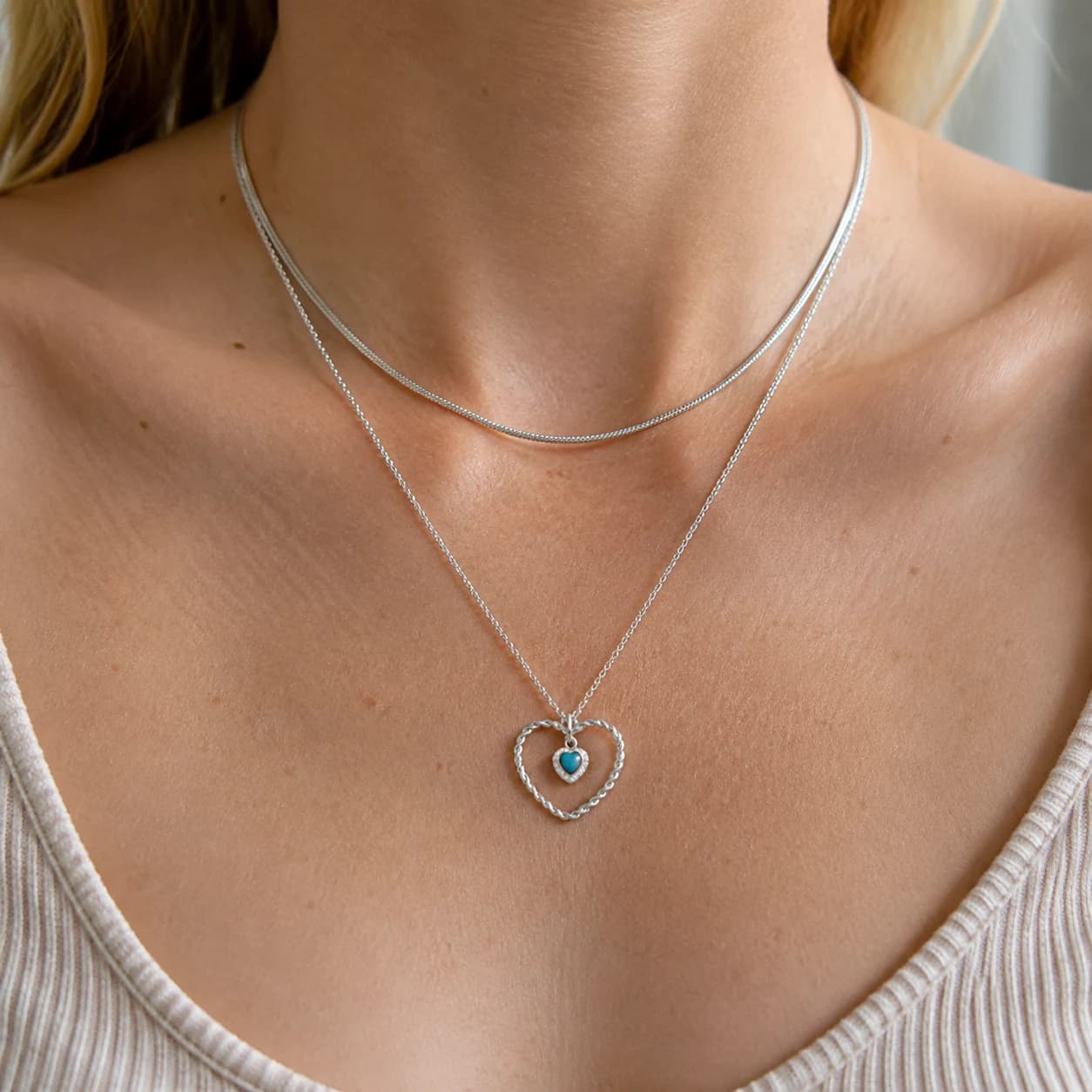 Silver CZ Heart Pendant Necklace XL05014 3