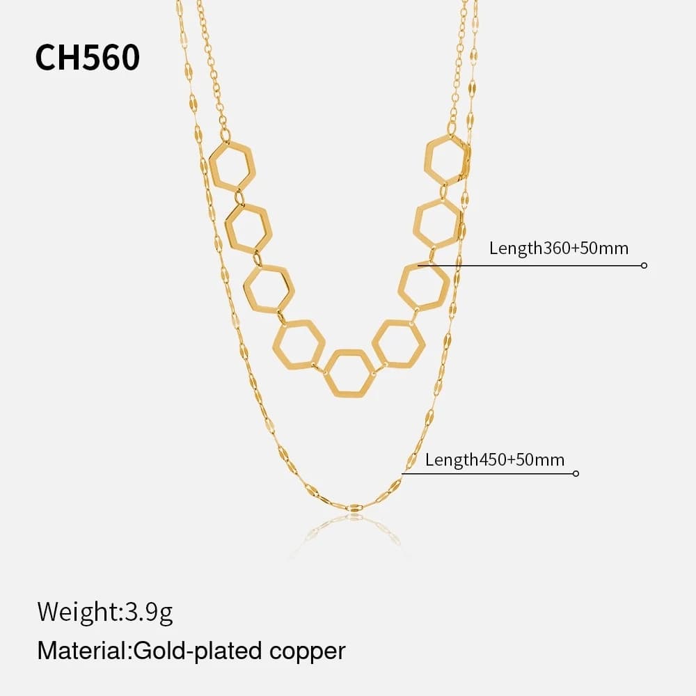Circle Link Layered Chain Necklace XL05016 2
