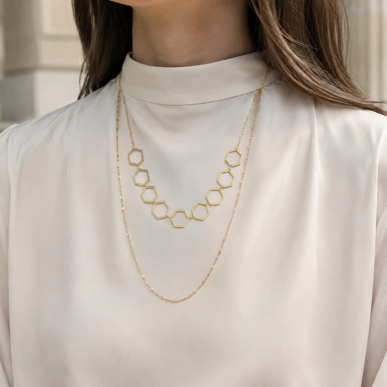 Circle Link Layered Chain Necklace XL05016 3