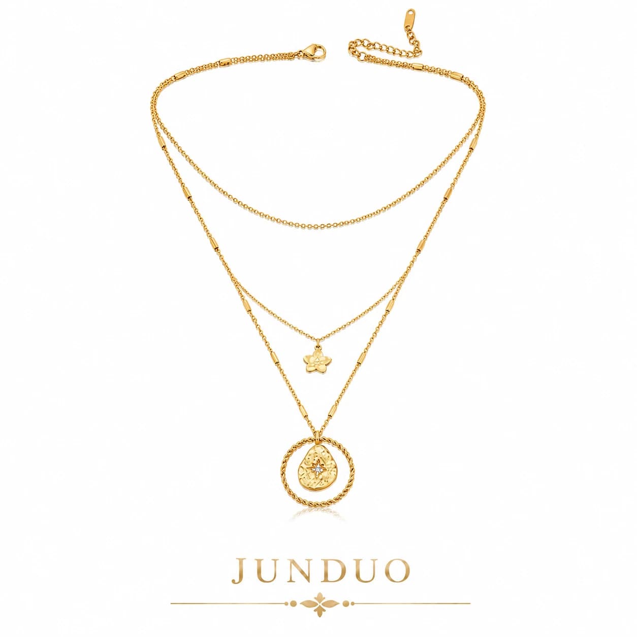 Round Coin Layered Pendant Necklace XL05018 1