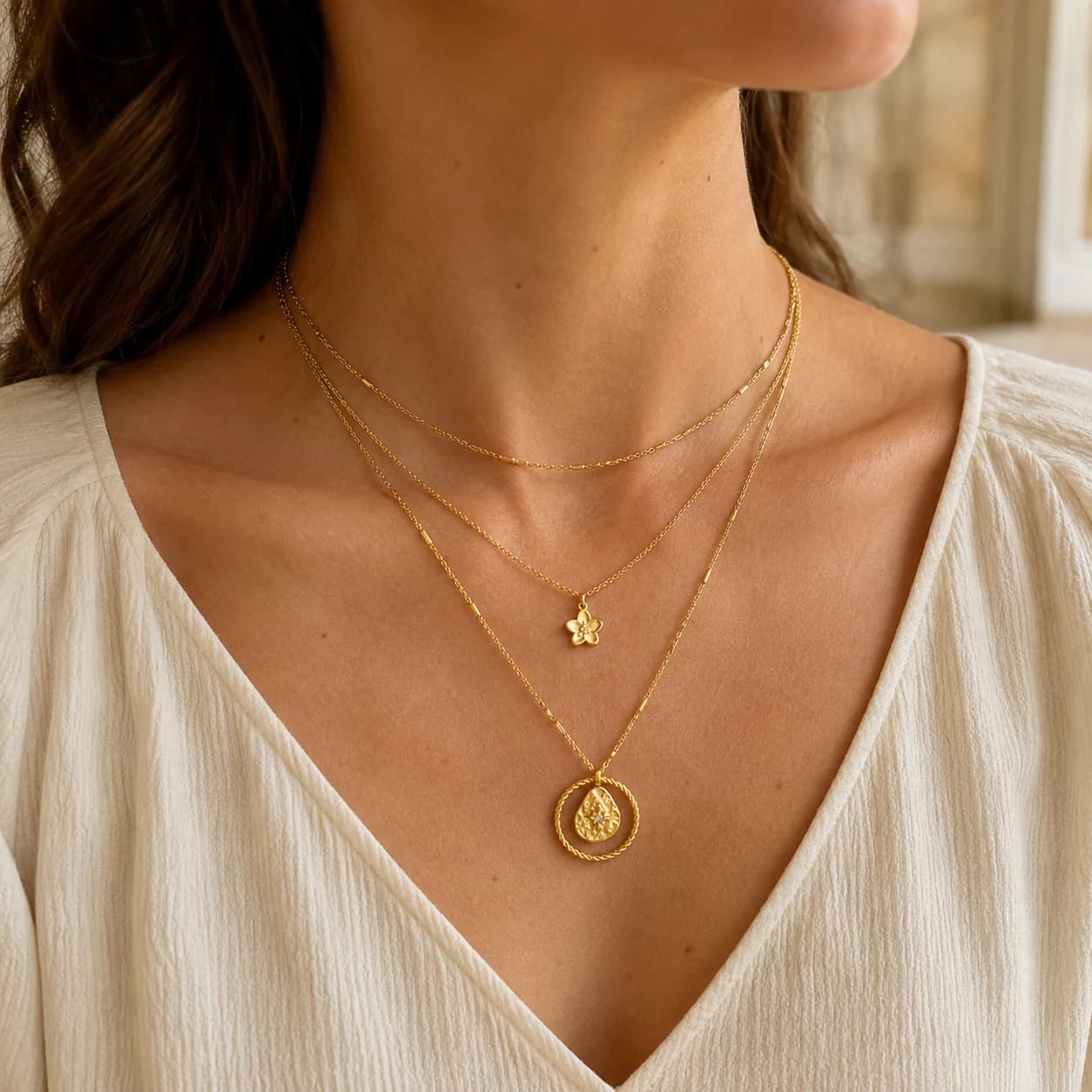 Round Coin Layered Pendant Necklace XL05018 3